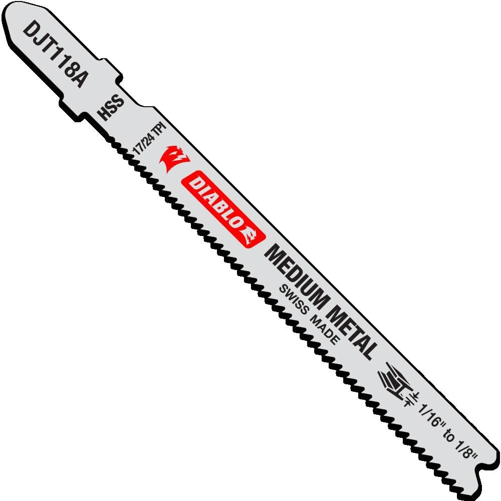 Diablo - DJT118A5 3-5/8" 17/24 TPI High Speed Steel T-Shank Jig Saw Blades for Metal (5-Pk)