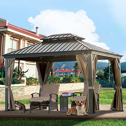 10' x 12' Hardtop Gazebo Outdoor Aluminum Gazebos Grill with Galvanized