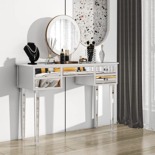 VINGLI Mirrored Vanity Desk with 5 Drawers, Modern Console Table/Sofa Table/Makeup...