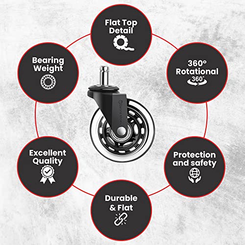 Gamma Office Chair Wheels Black, Pack Of 5, 7/16 X 7/8 Inch – Heavy Duty Chair Wheels Replacement For Scratch-Free, Smooth & Silent Rolling – Suitable For Floors & Carpet #TOP5