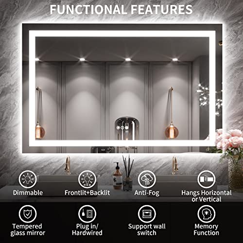LOAAO 55"X40" LED Mirror for Bathroom, Lighted Bathroom Mirror with Lights, Anti-Fog, Dimmable, Memory Function, Easy to Install, Clear Reflectionn