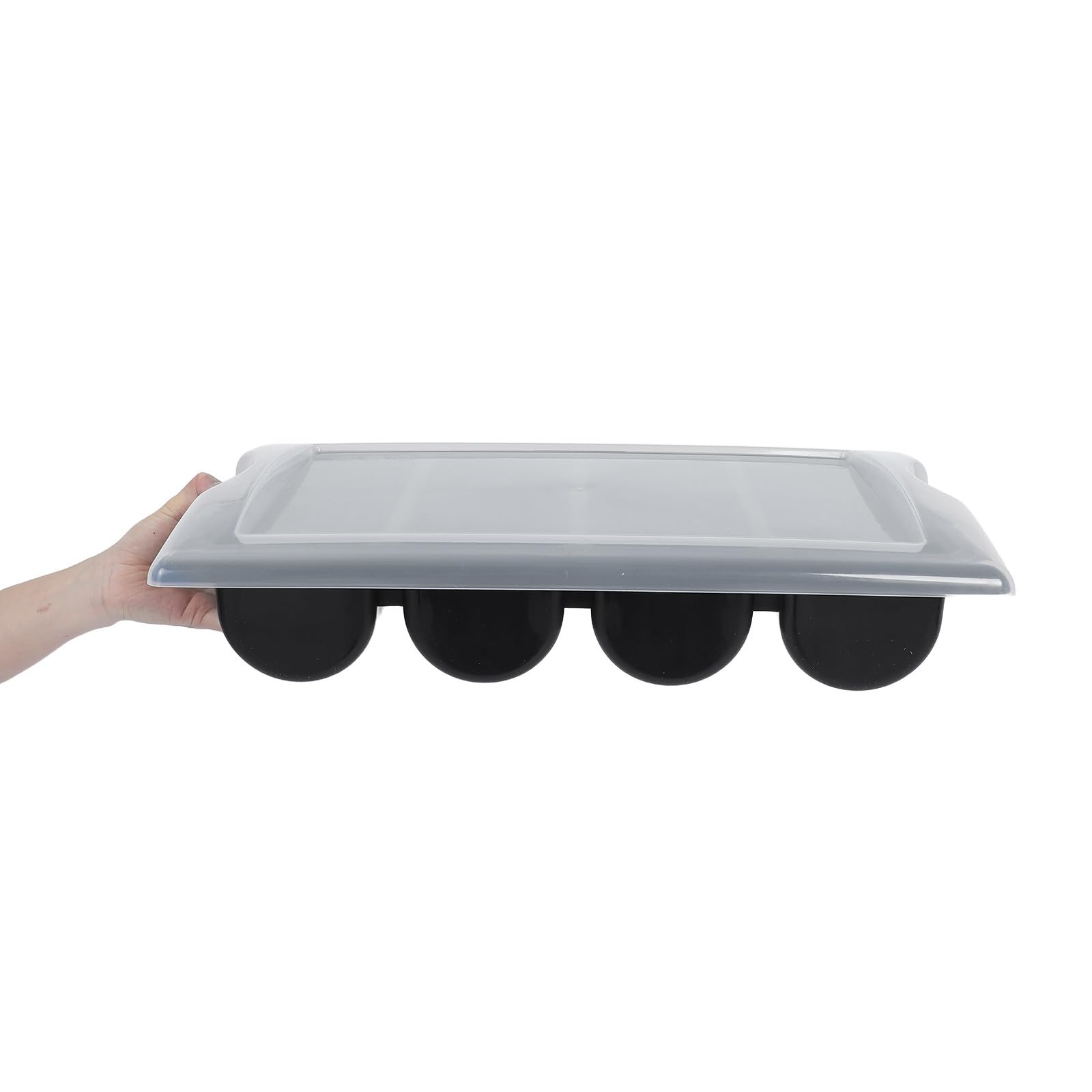 Besteckkasten aus Kunststoff mit Deckel, Besteckkasten mit 4 Fächern für Küchenutensilien, Aufbewahrung für Gabeln, Löffel und mehr – ideal für Zuhause und die Gastronomie (schwarz).
