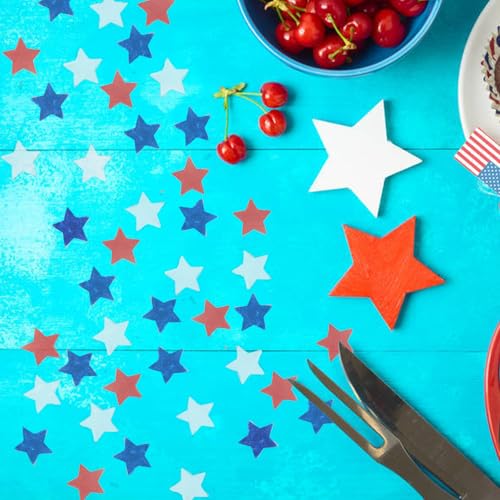 Image of 8000pcs Patriotic Star Confetti Decoration, 4th of July Blue Red White Paper Star Shaped Table Tissue Confetti for Independence Day Birthday Party Decoration