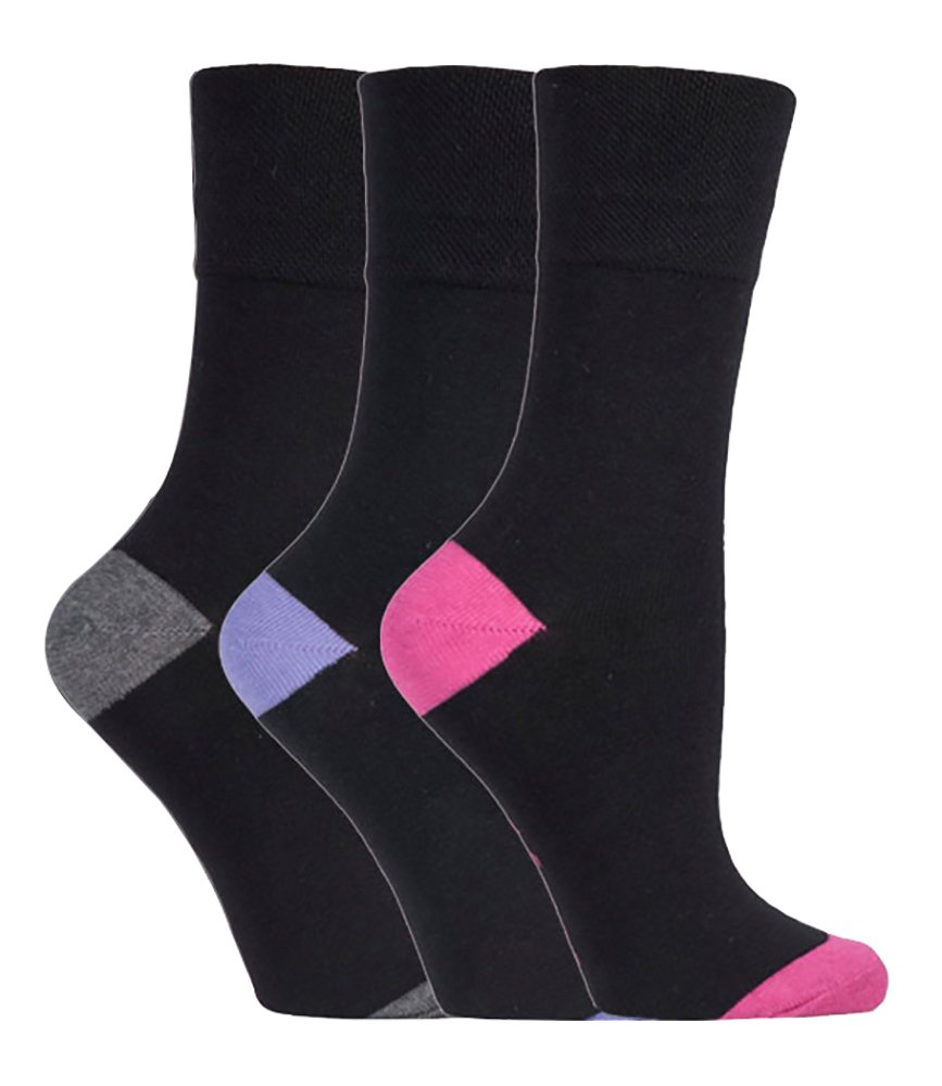 Gentle Grip Ladies 3 Pair Black Dots Socks Black