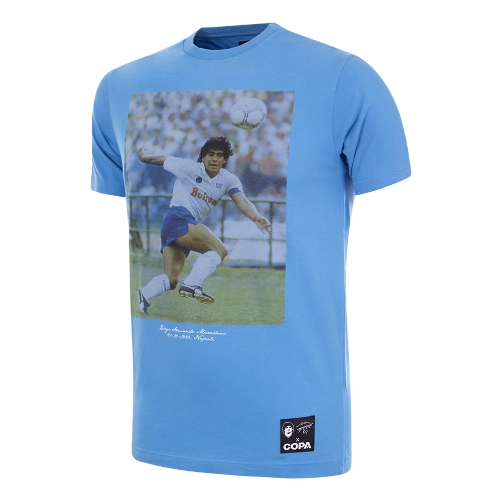 COPA - T-Shirt Herren Fußball - Maradona Napoli Away - Kurzarm - Blau - 100% Baumwolle