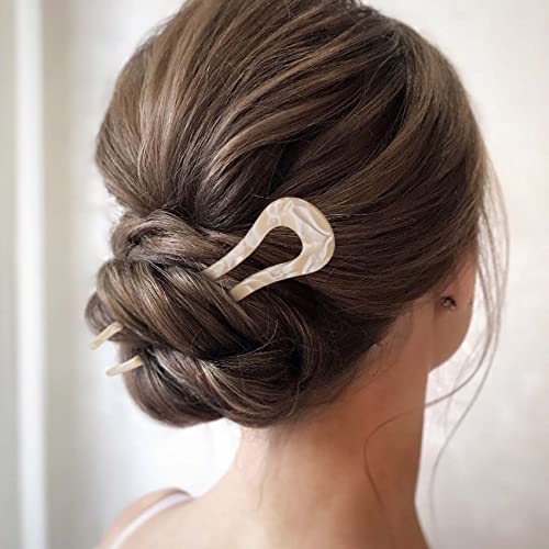 Oiiki Hair Forks French U Shaped Hair Pins Sticks For Thick Long Hair 3Pcs, U Shaped Hair Pins For Buns, 4.5Inch Large Wavy French Hair Pins, Tortoise Shell 2 Prong U-Shape Hairpins Hair Accessories For Women Girls #TOP6