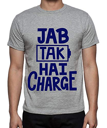 Image of Caseria Men's Cotton Printed T-Shirt -Jab Tak Hai Charge | 100% Cotton | Half Sleeves | Regular Fit | Printed | Round Neck | Graphic T Shirt