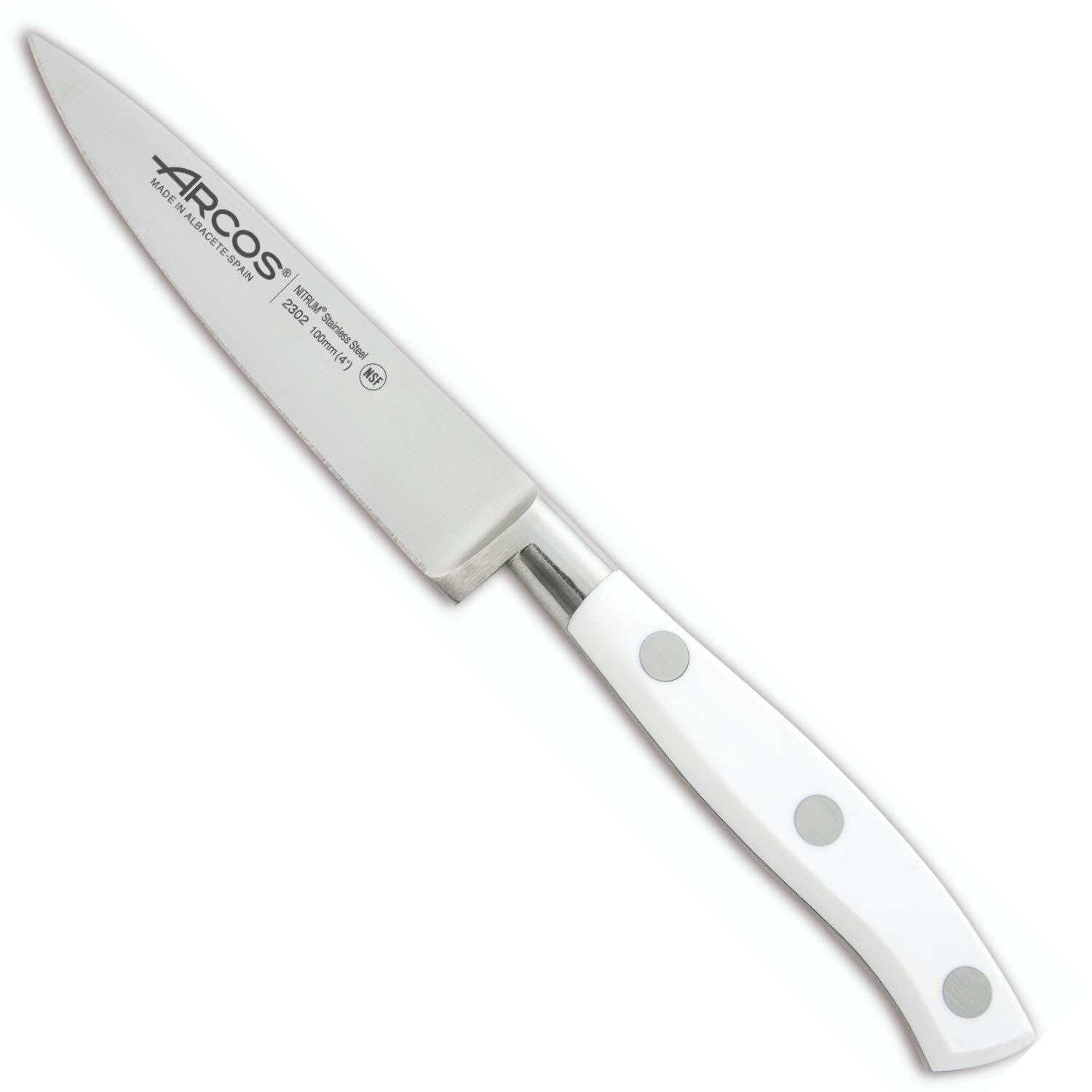 Arcos Cuchillo Pelar Forjado Acero Inoxidable. Cuchillo Cocina para Pelar Frutas y Verduras. Mango Ergonómico Polioximetileno y Hoja 100mm. Serie Riviera Blanc. Color Blanco.
