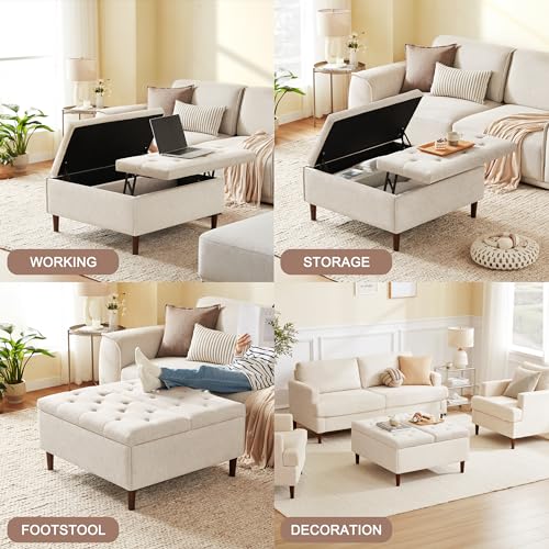 Weture 025 35 Inch Extra Large Storage Ottoman Coffee Table With Lift Top, Oversized Square Ottoman With Storage, Tufted Upholstered Ottoman Coffee Tables For Living Room thumb #4