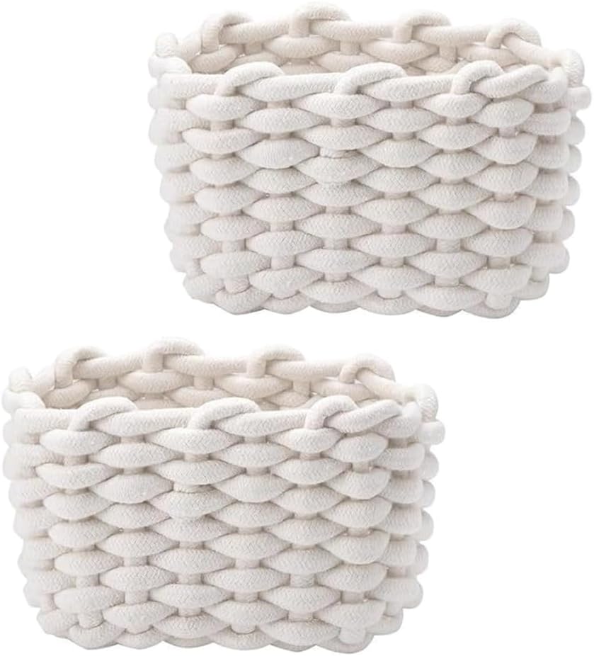 2pcs Handcrafted Cotton Rope Baskets Multipurpose Decorative Room Organizers