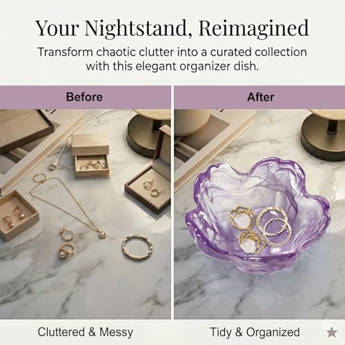 Image of Flower Jewelry Dish Ring Holder Jewelry Tray Cute Vanity Organizer Room Decor Aesthetic Nightstand Bathroom Bedroom Decor Trinket Dish Small Valentine's Friendship Christmas Birthday Gifts for Women