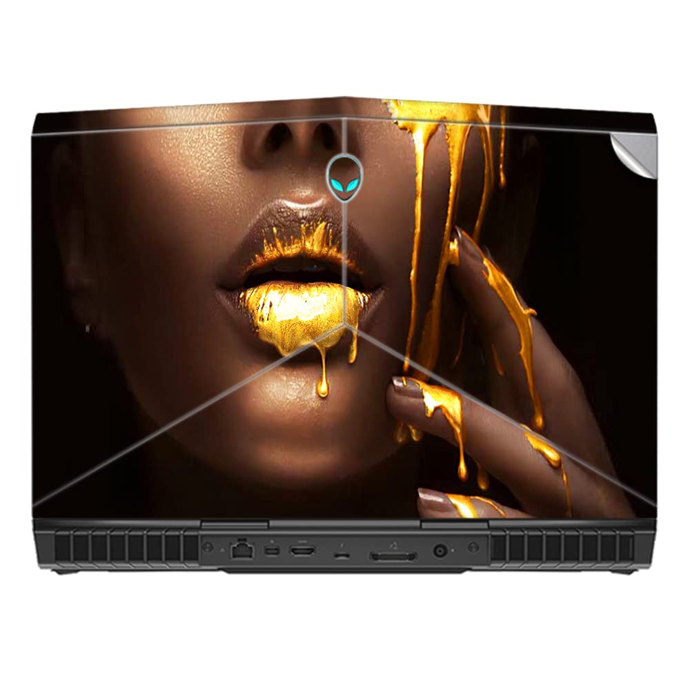 gadgetswrap laptop decal vinyl sticker top only compatible with alienware 15 r4 - gold lips