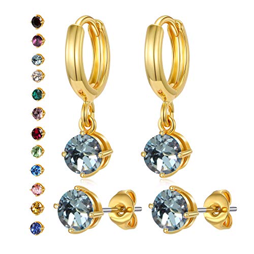 CZรย Studรย Earrings and Small Hoop Dangle Earrings for Women Cubic Zirconia 18k Gold Hypoallergenic Earrings March Birthstone Earrings CZรย Studรย Earrings and Small Hoop Dangle Earrings for Women Cubic Zirconia 18k Gold Hypoallergenic Earrings March Birthstone Earrings