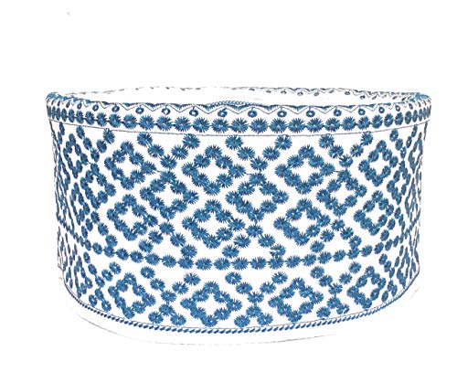 NDA Newyear Men's Badi Deewar Kufi Prayer Omani Cap Long Sides Taqiya Takke Kofia Topi (White Blue, 58)