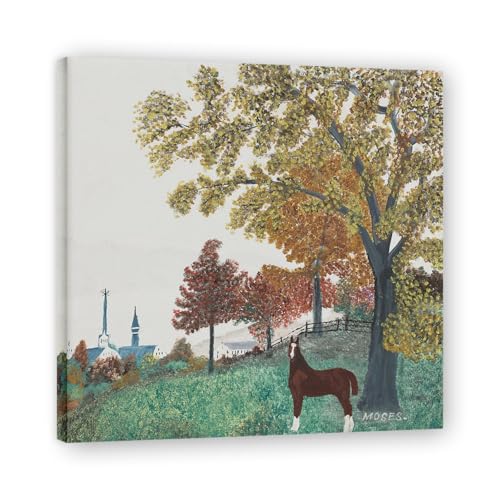 Cheval by Grandma Moses toile pour grand mur blanc salon cadre 60x60