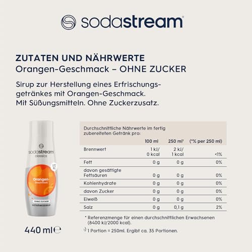 SodaStream Sirup Orange ohne Zucker, 1x Flasche ergibt 9 Liter Fertiggetränk, Sekundenschnell zubereitet und immer frisch, 440 ml 6