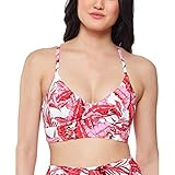 Jessica Simpson Damen Mix & Match Badeanzug mit Palmendruck (Oberteil und Unterteilung) Bikini, Cropped-Top in Fuchsia, X-Large