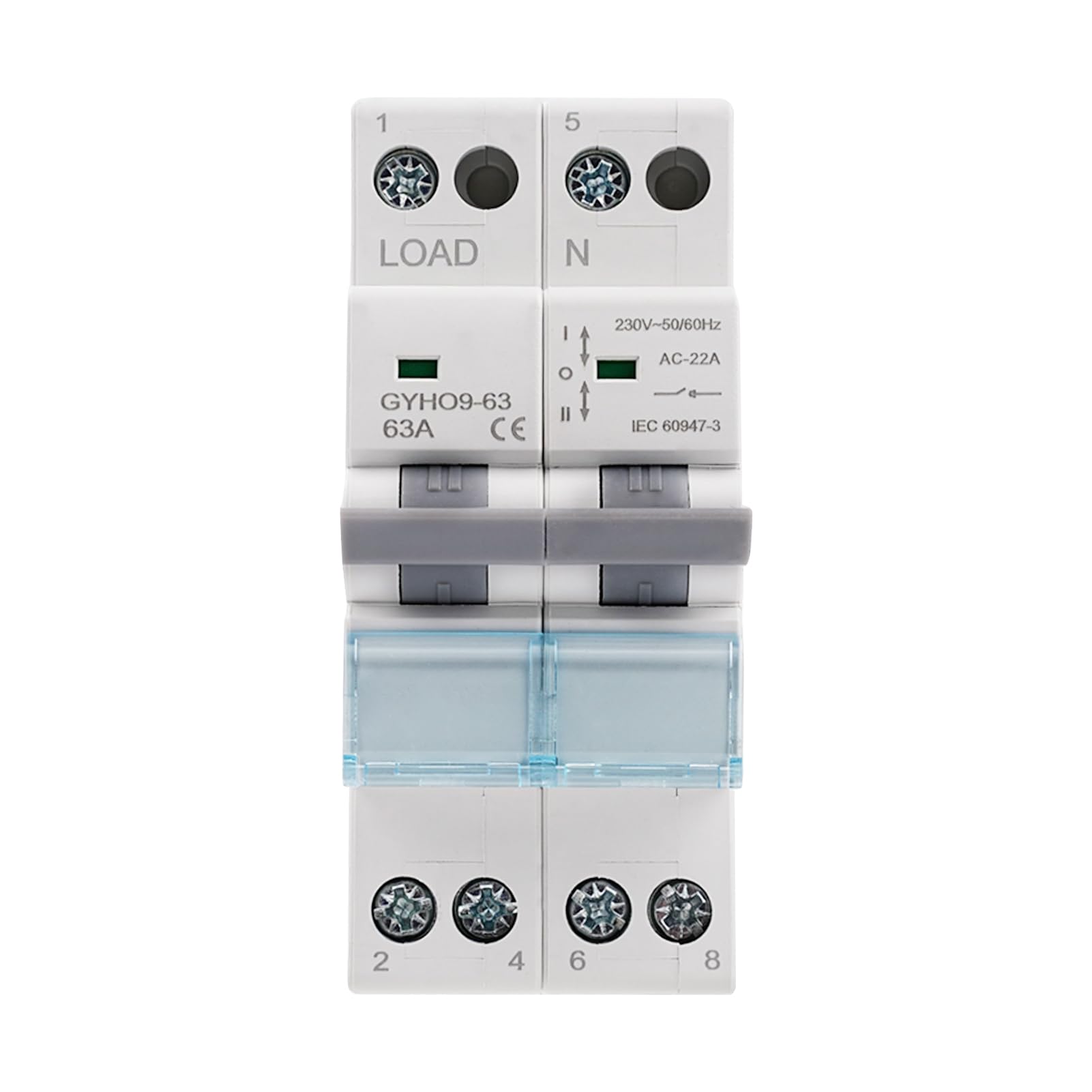 Interruptor de Transferencia, Interruptor de Separación Manual Dual Power DIN Rail Conmutador Manual 2P 230VAC 63A | Interruptor de separación de carga Dual Power DIN-Schiene Manueller Umschalter Transferschalter