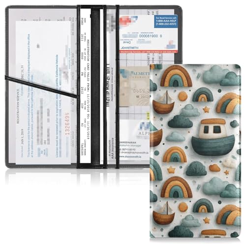 Car Registration and Insurance Holders Rainbow Boats Print, PU Leather for License Documents Cards