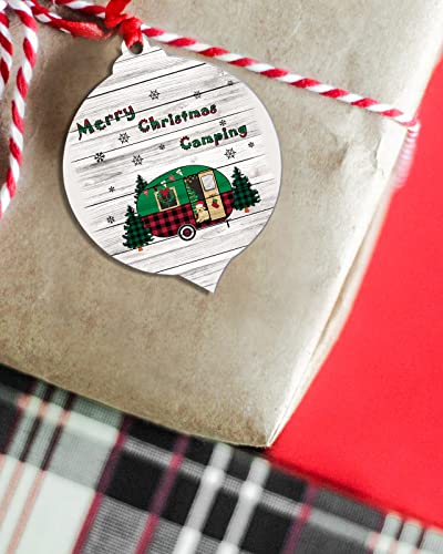 Christmas Ornaments 2022, Christmas Camper With Puppy Dwarf Double-Sided Xmas Hanging Ornaments 6 Pack, Snowflake Wooden Stripes Grain Christmas Tree Decorations Ornament For Party/Wedding 3.7"X3" #TOP3