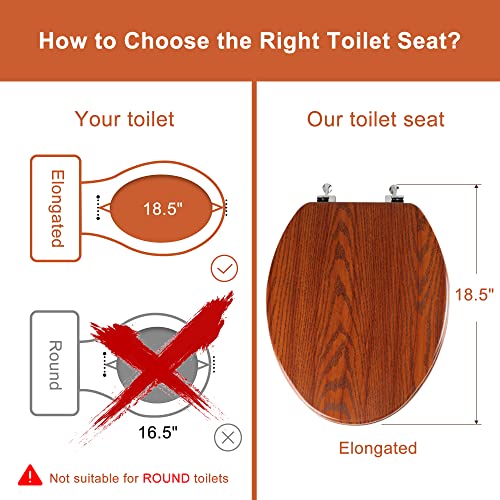 Elongated Toilet Seat Molded Wood Toilet Seat With Zinc Alloy Hinges, Easy To Install Also Easy To Clean, Anti-Pinch Wooden Toilet Seat By Angol Shiold (Elongated, Brownish Yellow) #TOP2