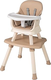 Maxmass Baby Highchair, 6 in 1 Convertible Infant Feeding Chair with 5-Point Harness and Adjustable & Removable Tray, Toddler Dining Chair for 6-36 Months (Light Brown, 58x58x98cm)