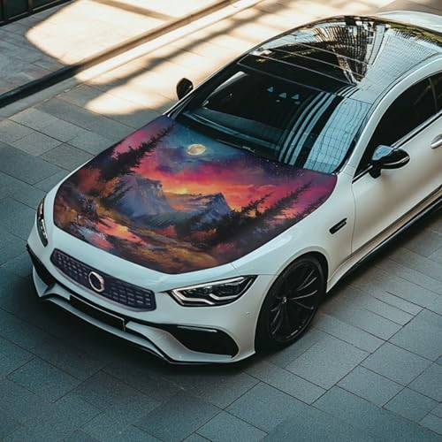 Image of Moon Mountain Car Hood Cover Polyester Elastic Fabrics Can be Washed Suitable for Large SUV and Pickup Trucks