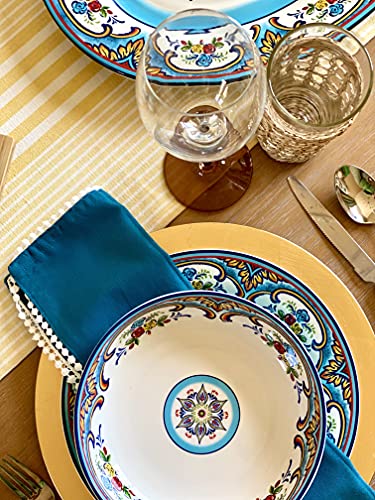 Euro Ceramica Zanzibar Double Bowl 12-Piece Dinnerware Set | Fine Kitchenware | Floral Multicolor Design Stoneware Tableware Service For 4,Large #TOP4