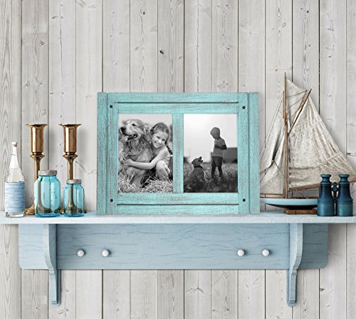 Americanflat 5X7 Double Picture Frame In Turquoise Blue - Distressed Wood Decorative Picture Frames With Easel And Polished Glass For Family Photos And Wall Collage - For Wall And Tabletop #TOP4