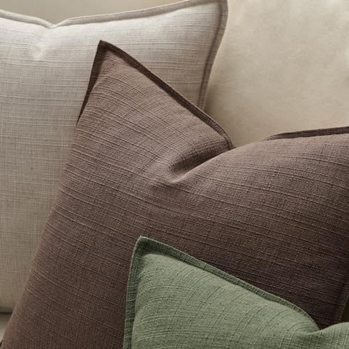 Image of MIULEE Pack of 2 Thick Textured Couch Throw Pillow Covers 18x18, Dark Brown Decorative Pillow Covers, Neutral Linen Cushion Cases for Sofa Bed Living Room Modern Farmhouse Home Decor, No Filling