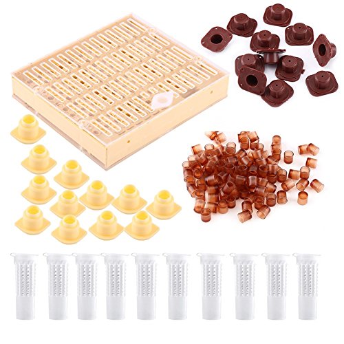 Zunate Beekeeping Queen Rearing Cup Kit,non-toxic,Harmless to Bees,with 110 Cell Cups,12 Cell Bar Blocks and Caps,10 Cages,for Laying Eggs to Raise Queens