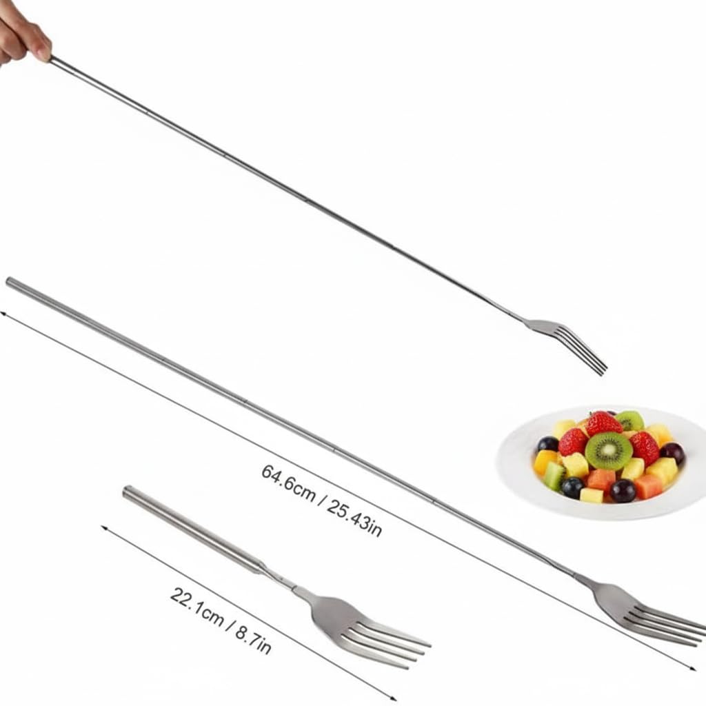 2 Pc Extendable Fork, 8.7 to 25.4 Inch Telescopic Prank, Retractable Stainless Steel Fork for BBQ, Dinner, Fruit, Dessert – Sturdy and Durable Comical Tableware — Amazon image 2