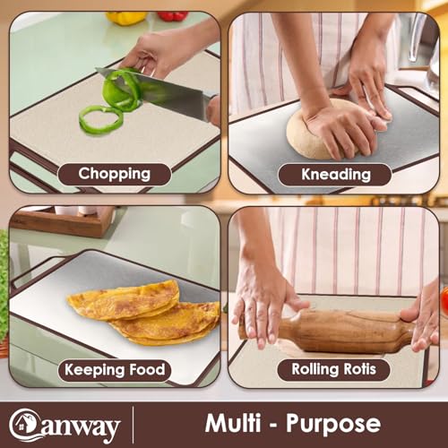 Image of CANWAY Large Stainless Steel Cutting Board for Kitchen - Heavy Duty Metal Chopping Board, Premium Vegetable & Fruit Cutter, Big Size Chopping Pad (39X30.5X1.5 CM, Brown)