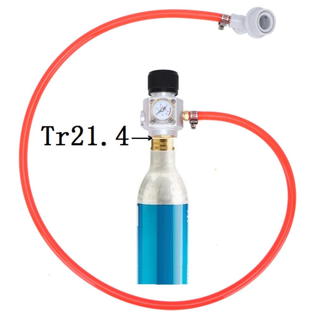 CO2 Mini Gasdruckminderer mit 0-90 PSI Anzeige für Sodawasser Bier, kompatibel mit SODASTREAM Cornelius-Fässern und PET-Flaschen, Edelstahl-Anschlüsse, inkl. Schlauch und Kupplung