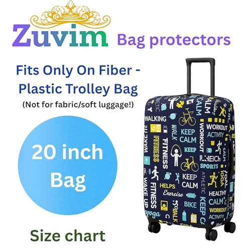 Image of Luggage Cover Trolley Covers for Suitcase Washable Dust Proof Anti-Scratch Protector Polyester Printed Stretchable Fabric (Fits Fiber /Plastic Trolley Bags Only) (Navy, 20 Inch)