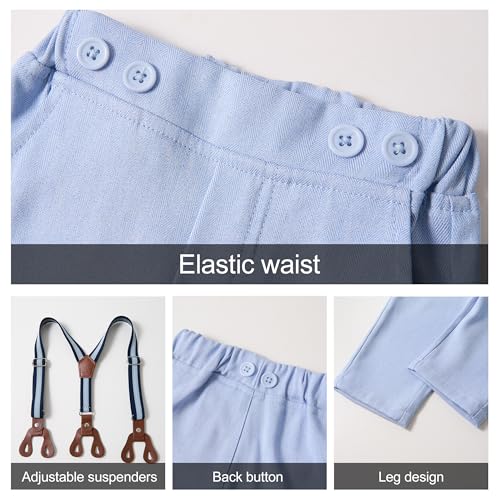 Volunboy Baby Boy Clothes Set Infant Gentleman Wedding Outfits Dress Romper Ring Bearer Beret Hat Suspenders Bowtie Suits4