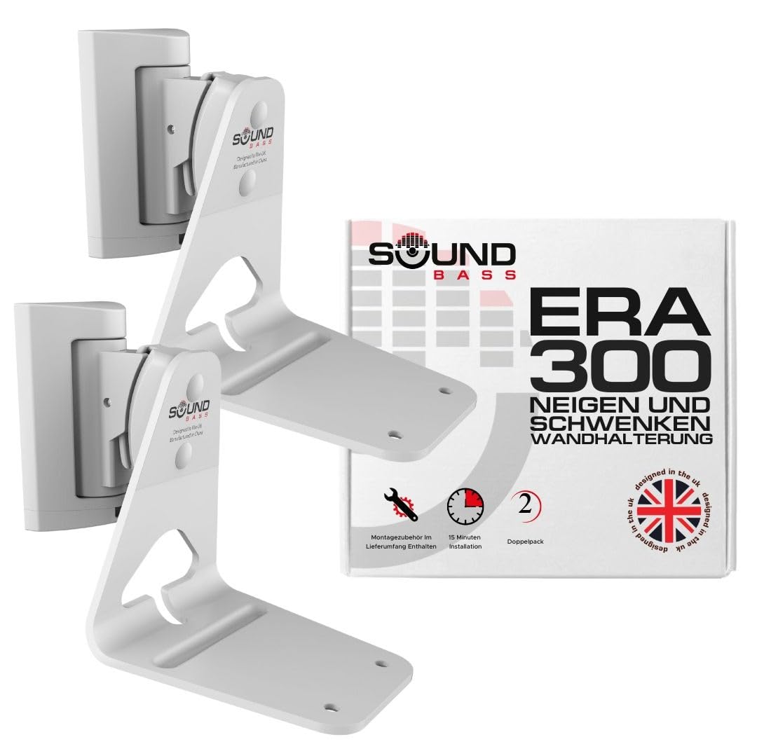 ERA300 Wandhalterung neig- und schwenkbar kompatibel mit Sonos ERA 300 inklusive Montageset Weiß Doppelt
