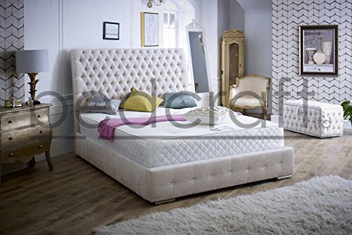 Stylish Designer Chesterfield CHENILLE Bed Frame Colours 3FT,4FT6, 5FT, 6FT (Silver, 4FT6 Double)