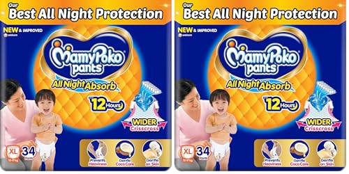 Image of MamyPoko Pants All Night Absorb Baby Diapers, X-Large (XL), 36 Count 12-17 kg (Pack of 2)
