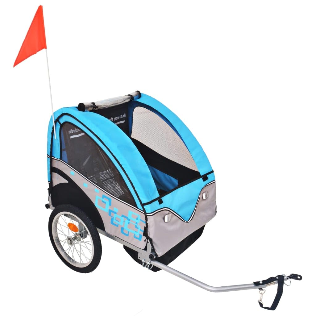 Mangloder Remolque de Bicicleta Gris Azul para Niños Plegable con Cinturón de Seguridad Cubierta para Todo Clima Elementos Reflectantes Diseño Ligero Adecuado para Familias Ideal para Excursiones