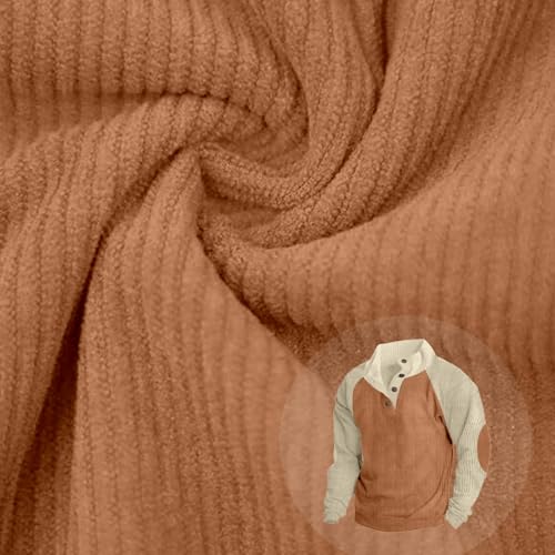 Mens Corduroy Sweatshirts Long Sleeve Quater Button Up Stand Collar Pullover Casual Color Block Fall Polo Sweaters3