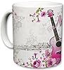 Sweet Gisele | City of Nashville Ceramic Mug | Coffee Cup | Downtown Skyline Background | Music City Theme | Pink Guitar & Floral Pattern Foreground | Great Novelty Gift | 11 Fl. Oz (Pink/Grey) #4