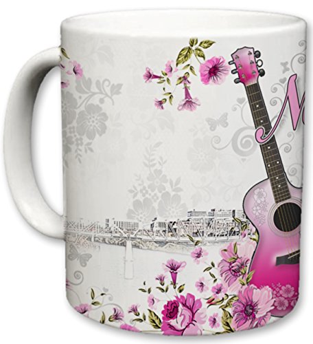 Sweet Gisele | City of Nashville Ceramic Mug | Coffee Cup | Downtown Skyline Background | Music City Theme | Pink Guitar & Floral Pattern Foreground | Great Novelty Gift | 11 Fl. Oz (Pink/Grey) - Image 5