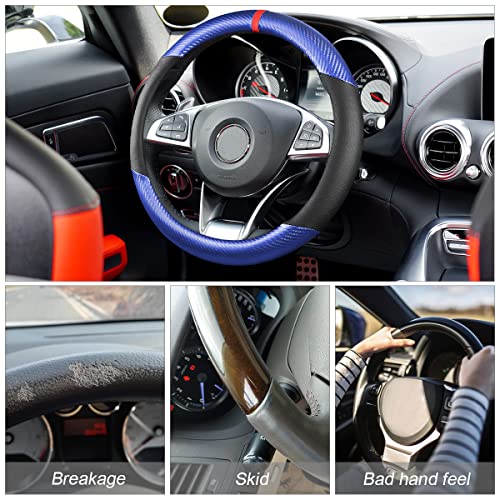 Image of Osilly Car Steering Wheel Cover, 15 inch Anti-Slip Steering Wheel Protector, Carbon Fiber & Microfiber PU Leather Steering Wheel Cover for Women and Men, Universal Fit for Most Vehicles (Blue)