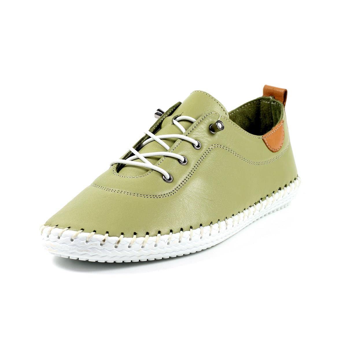 LunarLadies St Ives Soft Leather Khaki Plimsoll