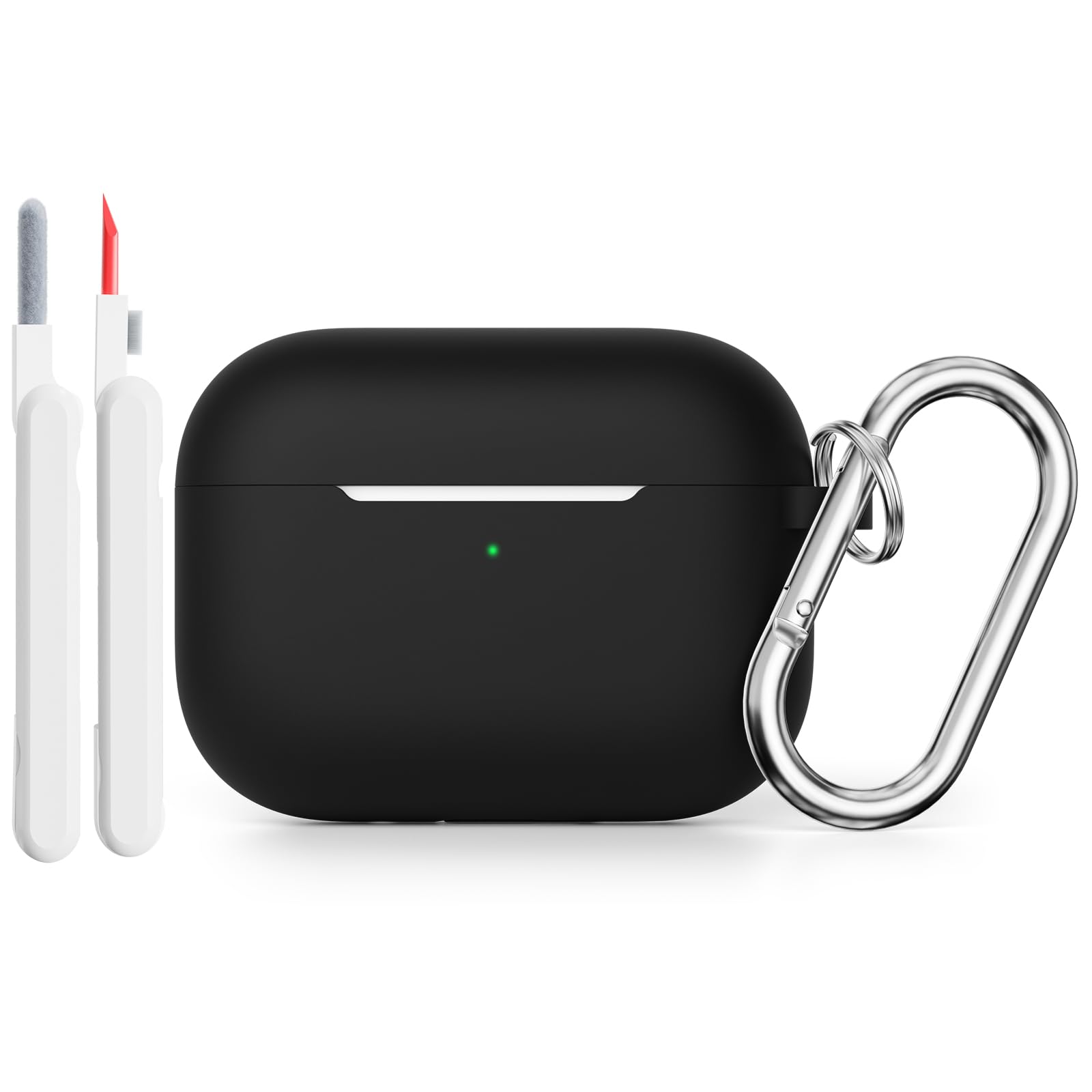 Coque silicone AirPods Pro 3 (2025) protection antichoc avec brosse nettoyage et mousqueton - Noir