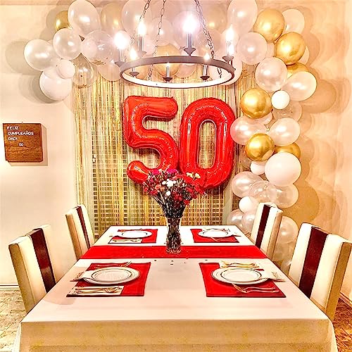 Image of Red Large Number Balloons, 40 Inch Foil 0-9 Set Number Balloon for Girls Boys Age Birthday Party, Self Inflating Number Balloons Baby Shower Anniversary Christmas Party Decoration Women Men Supplies