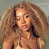 Beauty Forever Pre Cut Lace #TL412 Honey Blonde Afro Kinky Curly 13X4 Lace Front Wigs With 4C Edges Baby Hair Wear and Go Glueless Wig, Kinky Edges Glueless Human Hair Wigs 150% Density 14 Inch