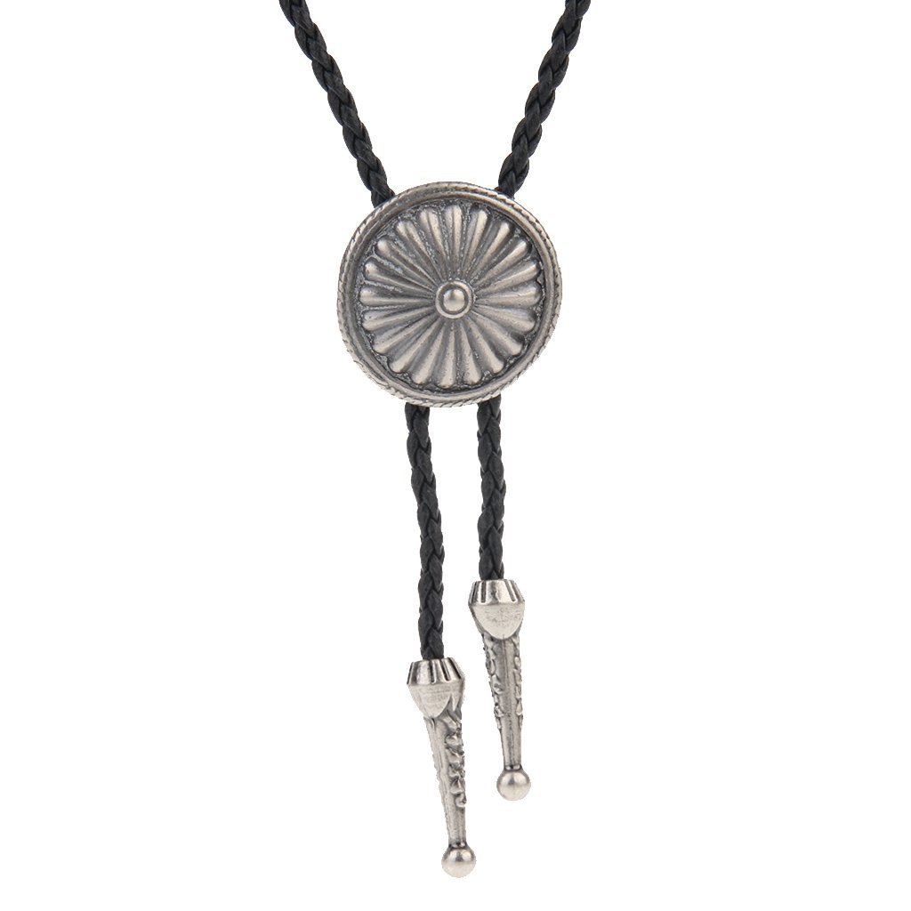 COOLLA Bolo tie- Handmade Western Cowboy Black Vintage Turquoise Pendant for Women,Men Silver