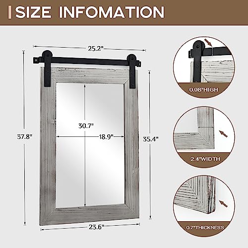 Image of COGOOD Farmhouse Barn Door Mirror - 25 x 38 Rustic Bathroom Mirror for Living Room, Entryway, Vanity Wall Decor (Grey)